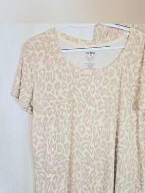 Beige & Pink Leopard Print Pajama Set Short Sleeve Top And Bottoms